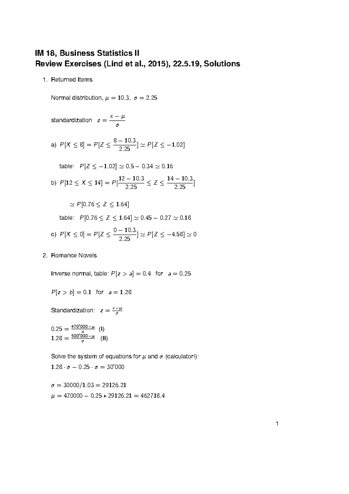 IM 18, Business Statistics II Review Exercises Solutions - Studocu