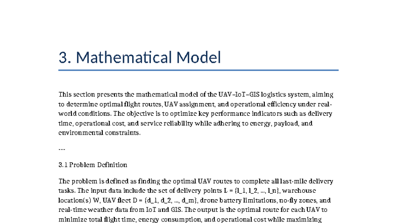 UAV Logistics Math Model: Optimizing Flight Routes and Efficiency - Studocu