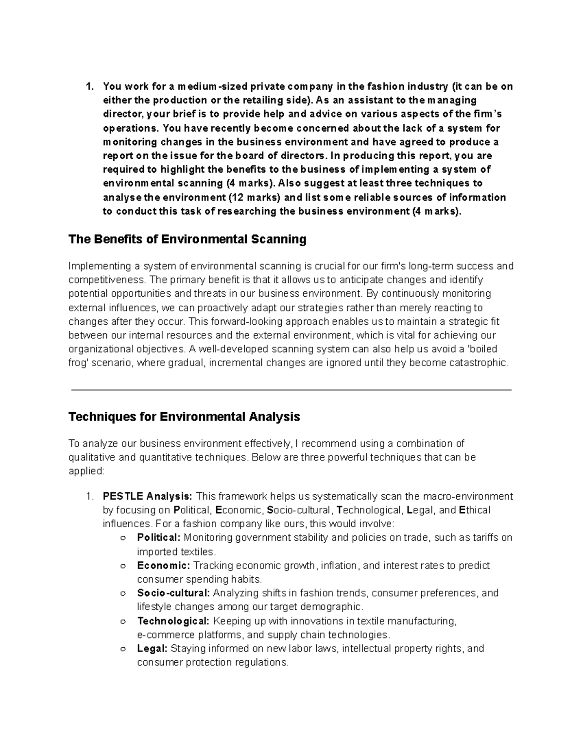 Biz ENV - Environmental Scanning Techniques and Ethical Considerations ...