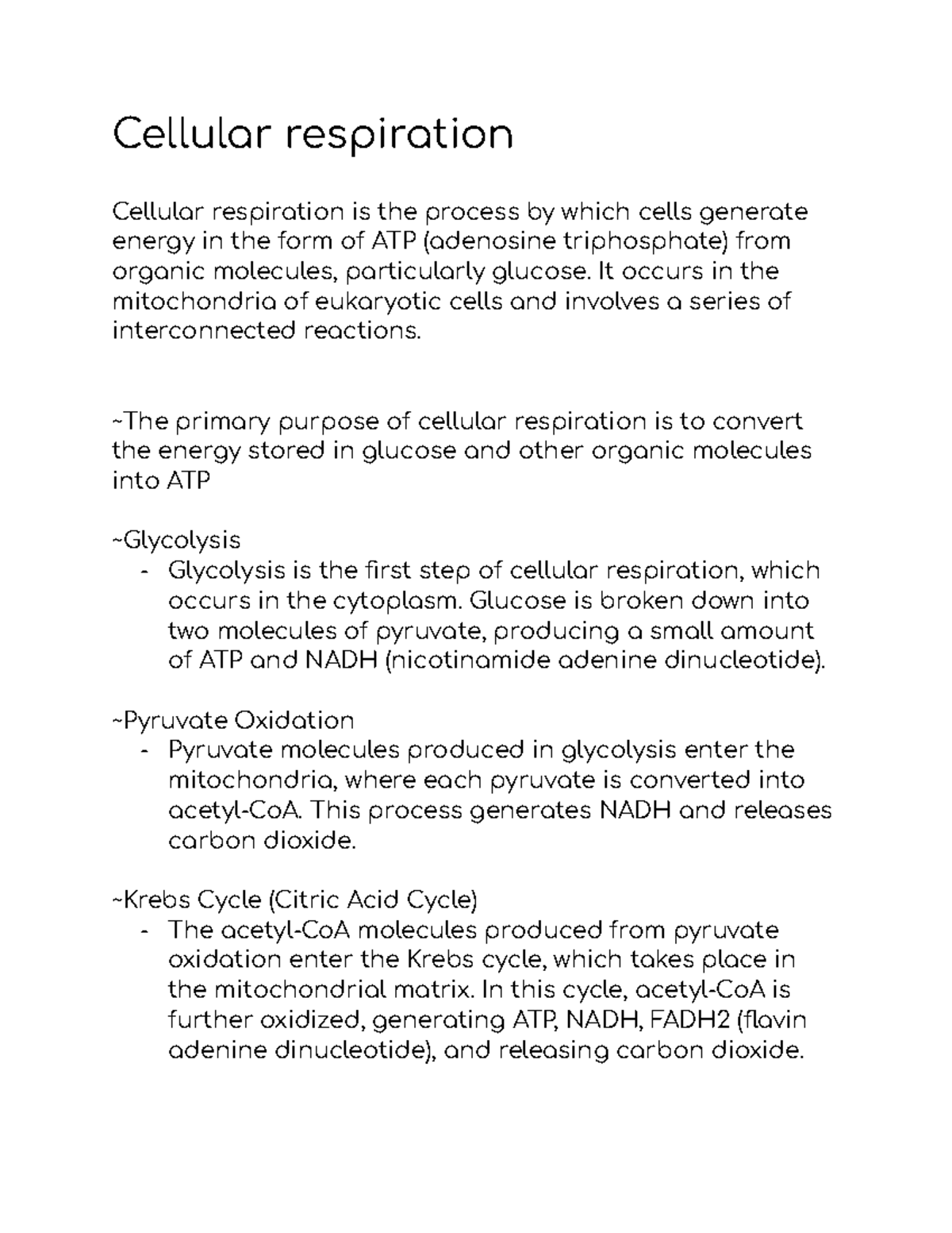 Biology 101: Cellular Respiration Notes for Effective Study - Studocu