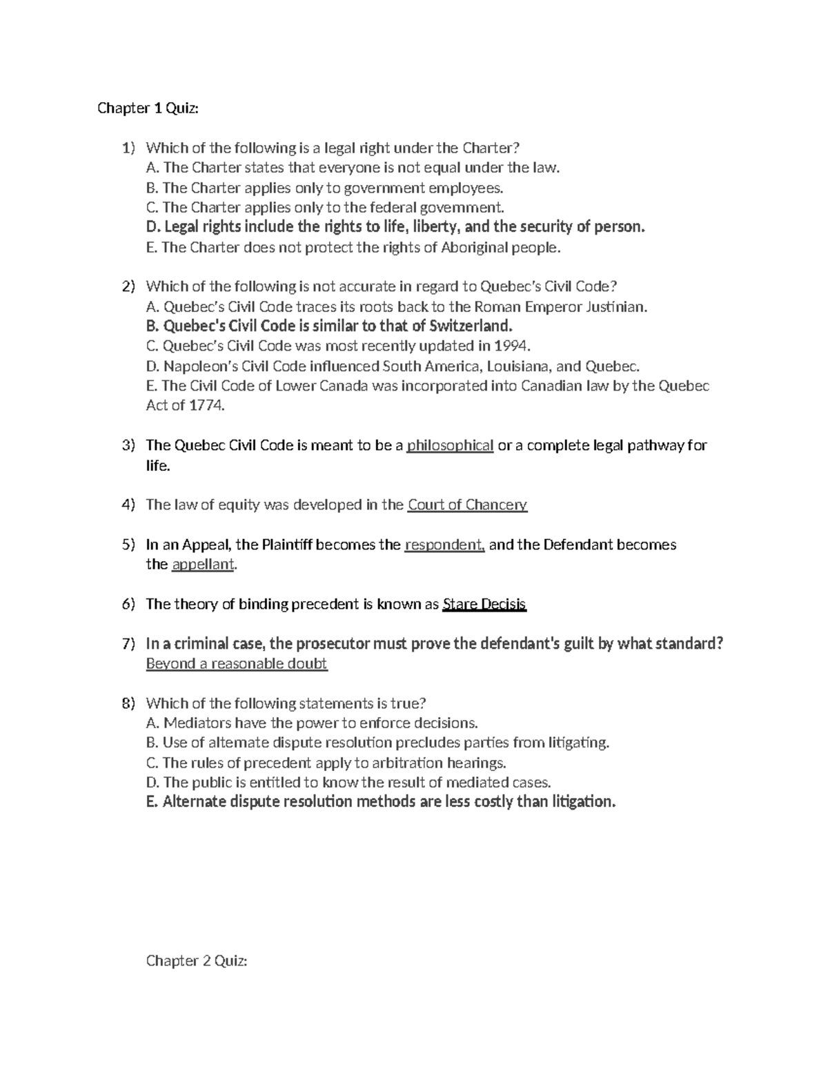 LAW 2275 Quizzes 1-4: Legal Rights, Civil Code, and Torts - Studocu