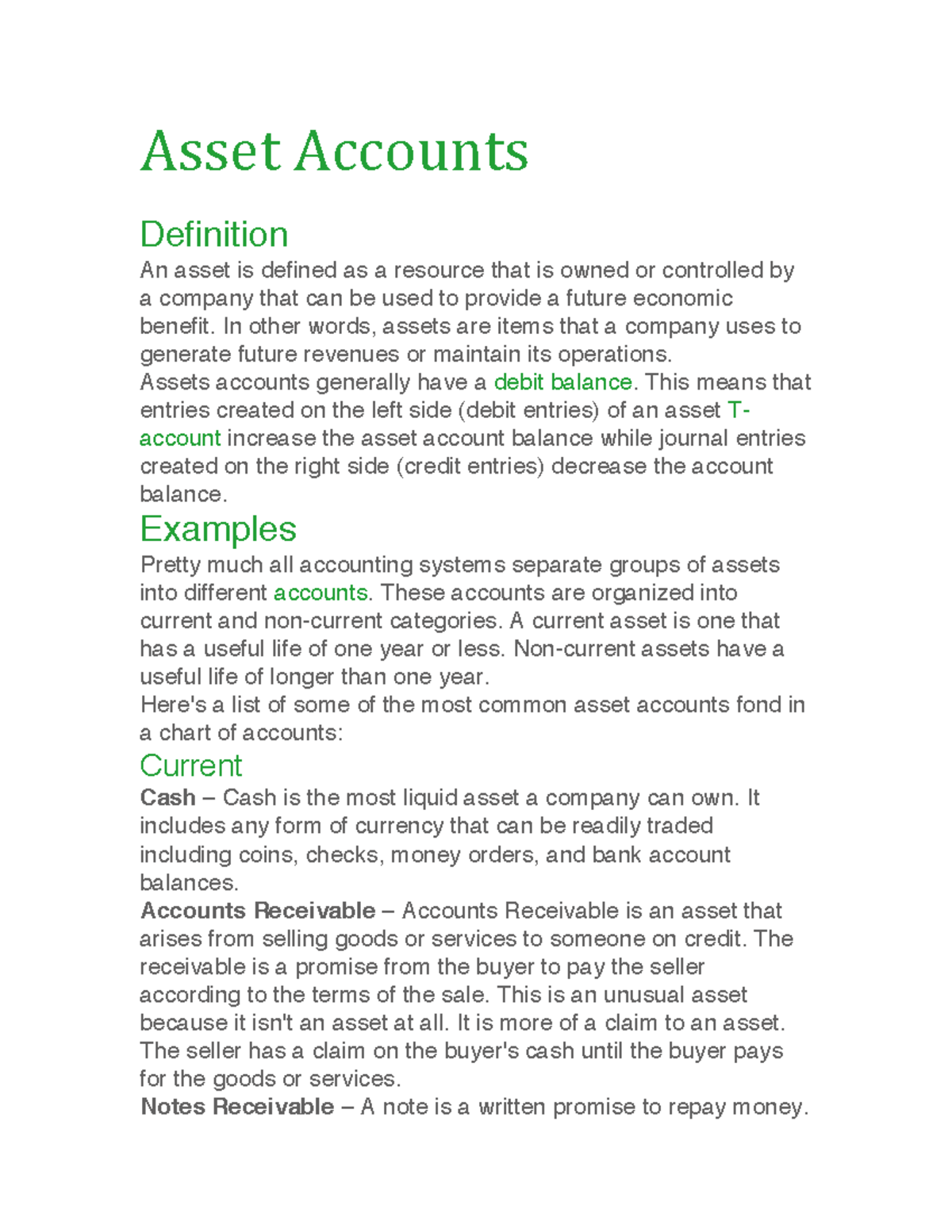 Understanding Asset Accounts: Definitions & Examples - Studocu