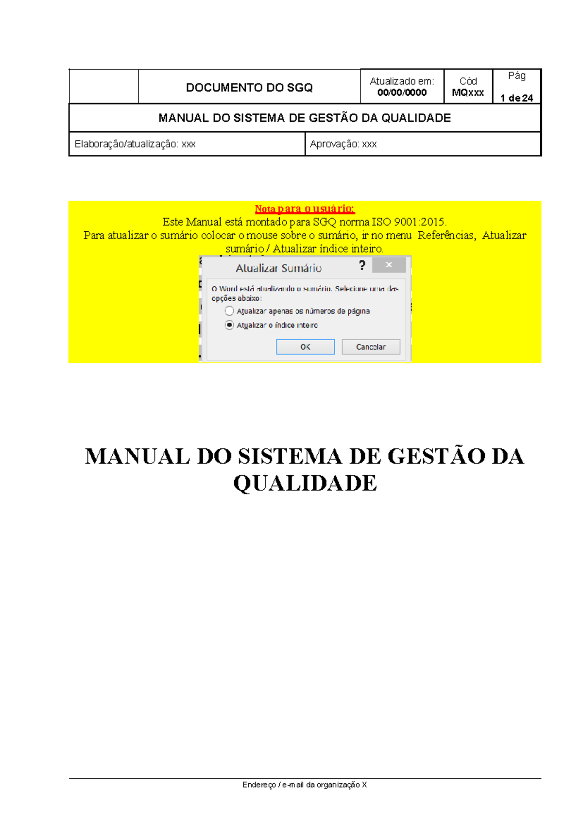 Manual do Sistema de Gestão da Qualidade - ISO 9001:2015 - Studocu