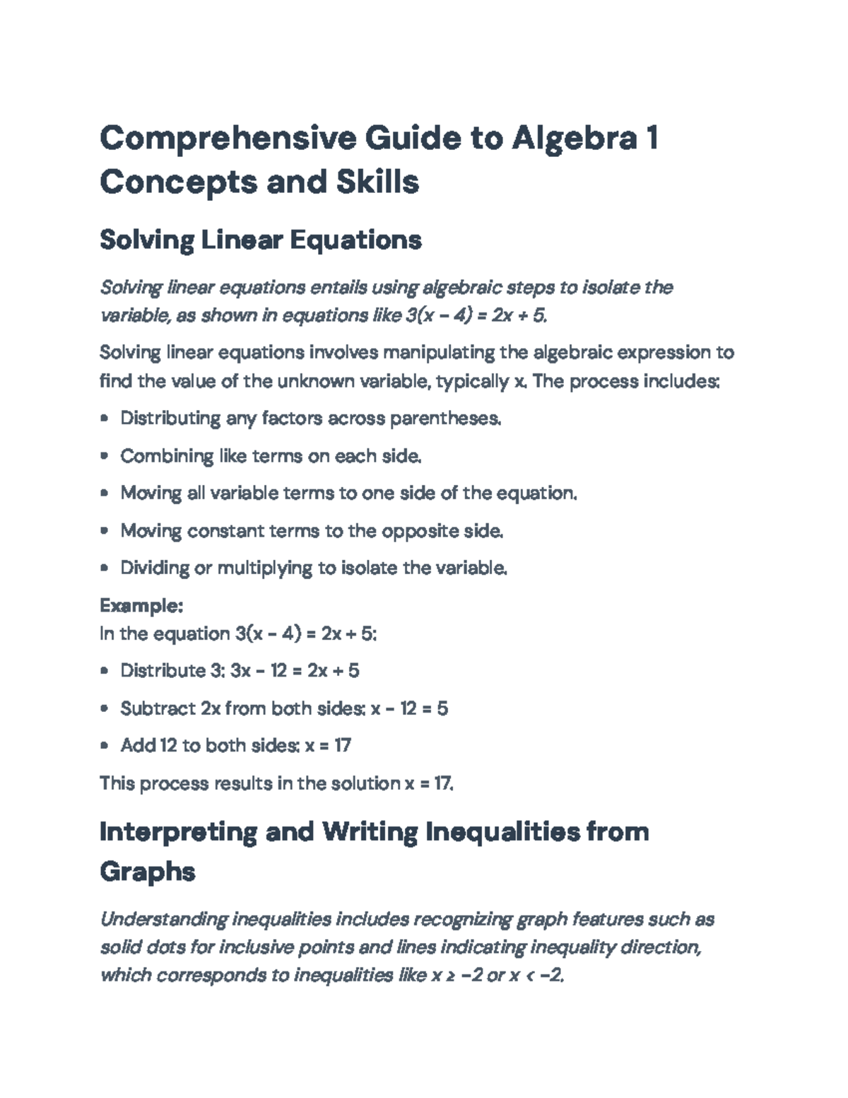 Comprehensive Algebra 1 Review: Key Concepts & Skills Overview - Studocu