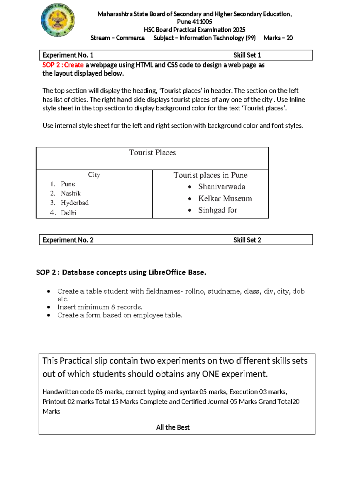 HSC Board Practical Exam 2025: IT (99) - Commerce Stream - Studocu