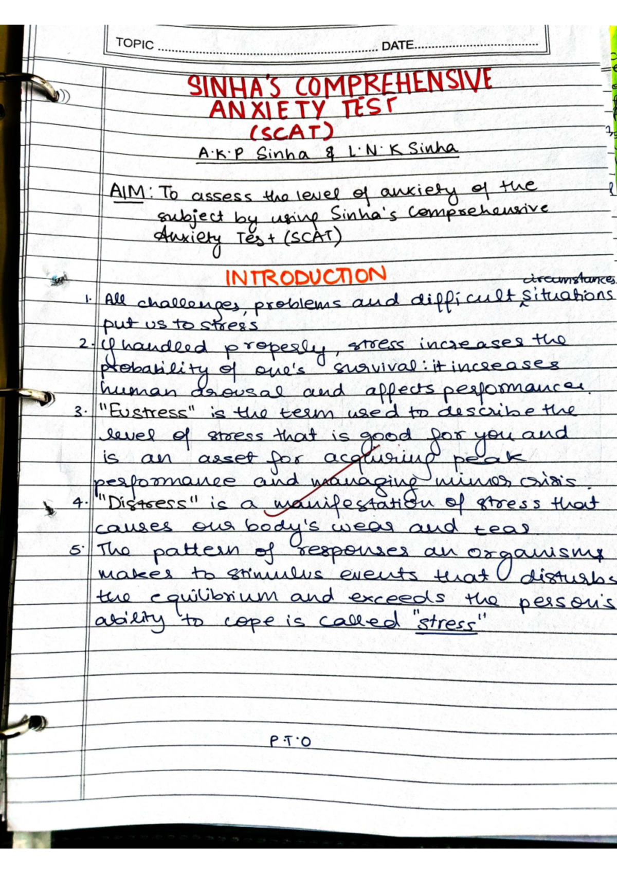 Comprehensive Anxiety Test (SCAT) Analysis and Findings - Studocu