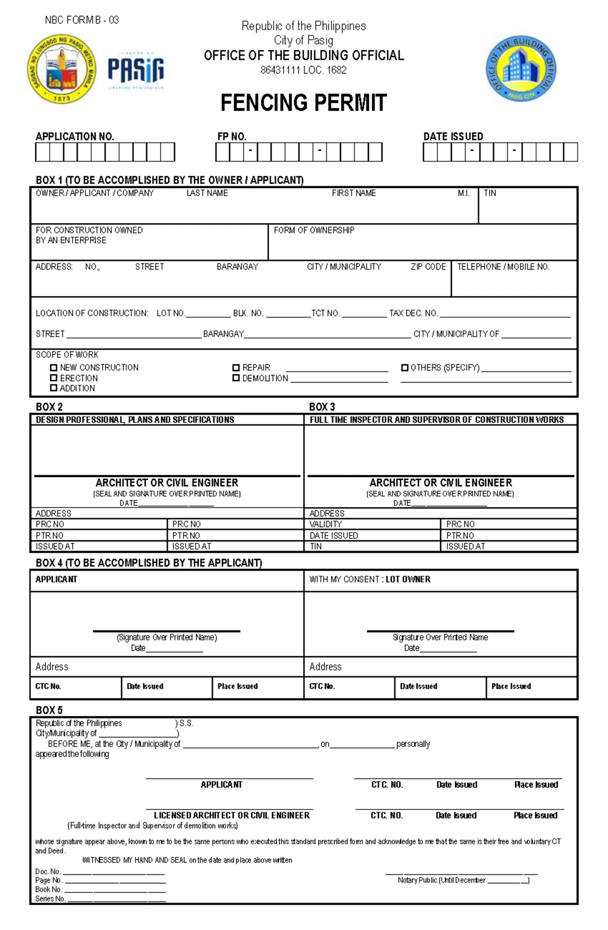 Civil/Structural Permit Application - City of Pasig, Philippines - Studocu