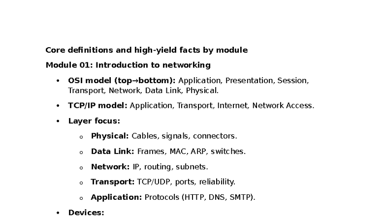 Core Definitions and Facts: Networking Fundamentals (Module 01-12 ...