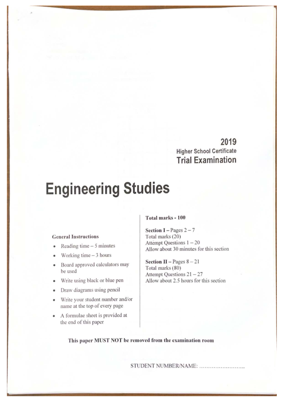 HSC Engineering Studies Trial Exam Questions 2019 - Studocu