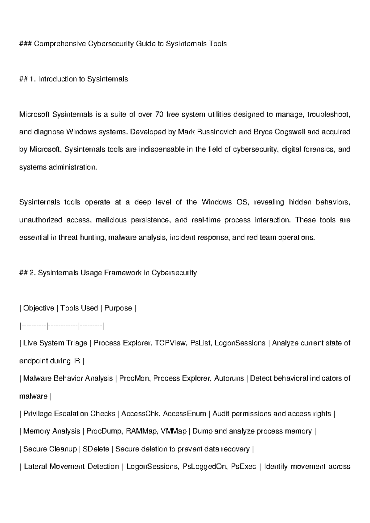 Comprehensive Guide to Sysinternals Tools for Cybersecurity - Studocu