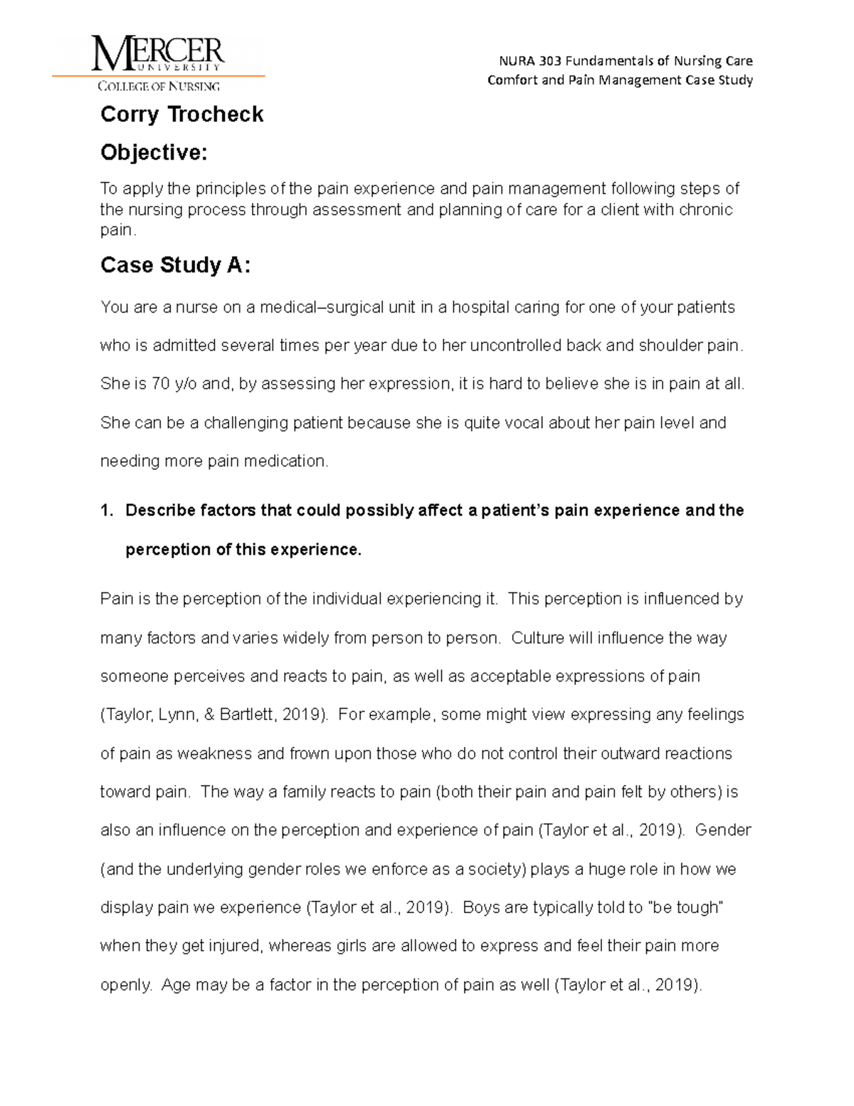 Comfort and Pain Management Case Study: Nursing Process Exploration ...