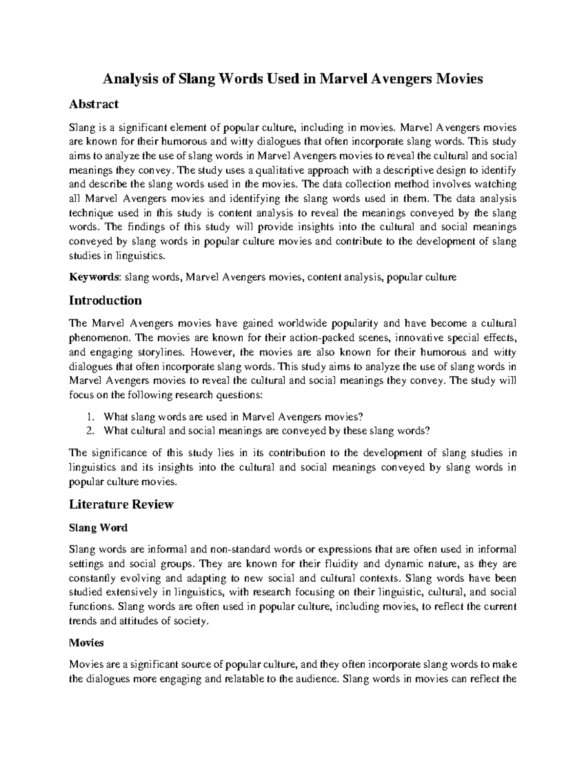 Analysis of Slang Words in Marvel Avengers Movies: A Linguistic Study ...