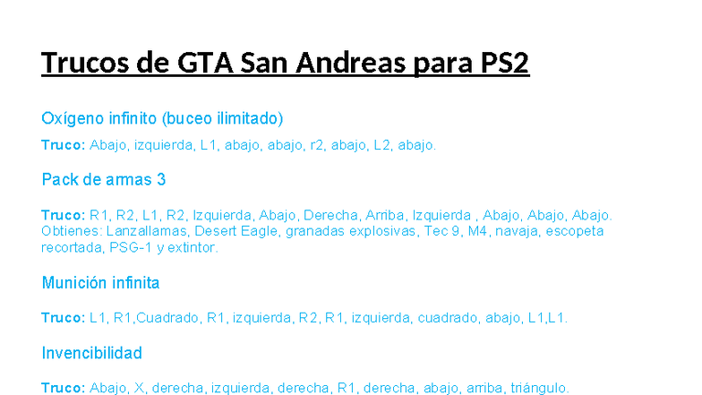 Trucos y Claves de GTA San Andreas para PS2: Guía Completa - Studocu