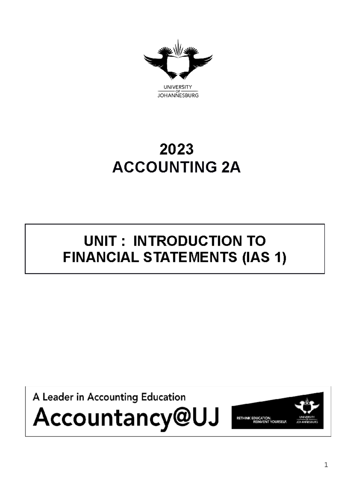 Accounting 2A - Unit 1: Introduction to Financial Statements (IAS 1 ...