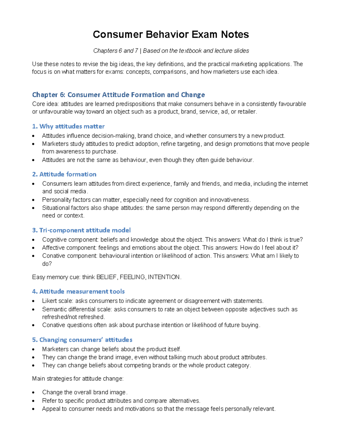 CB224 Consumer Behavior Exam Notes: Key Concepts from Chapters 6 & 7 ...