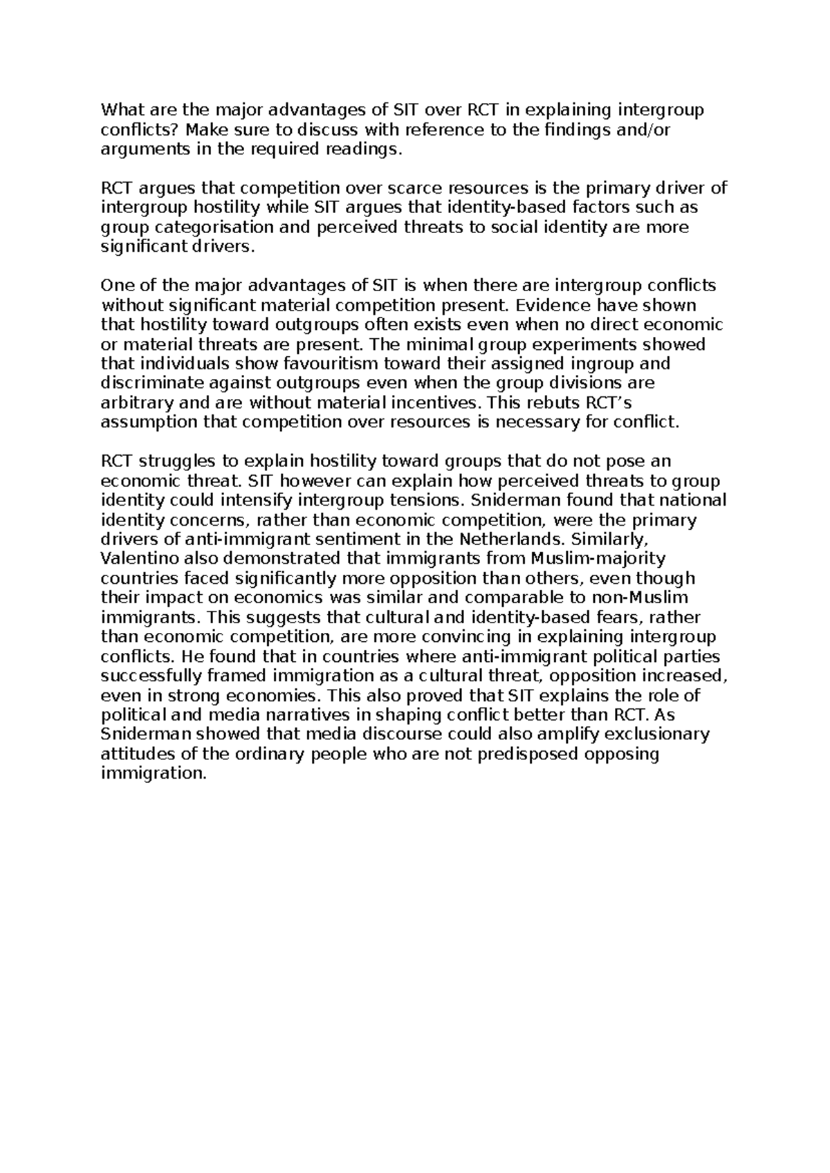 SIT vs RCT: Understanding Intergroup Conflicts - Week 9 Response Paper ...