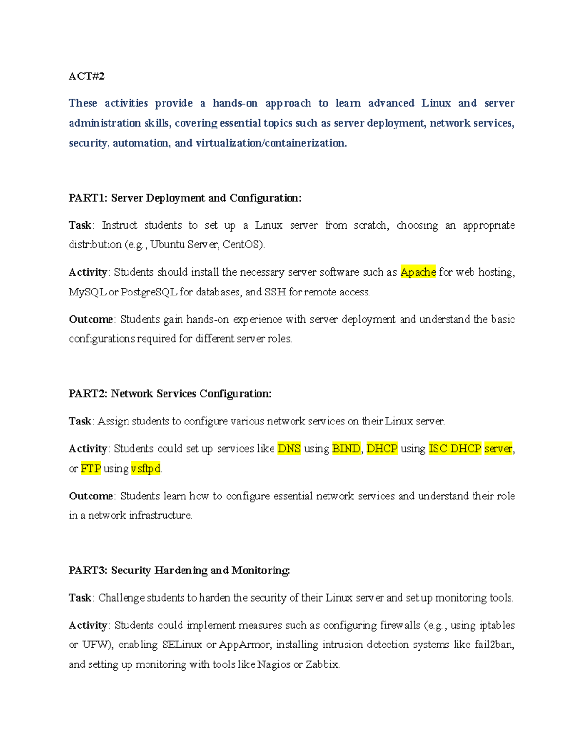 Advanced Linux & Server Admin Activities: Hands-On Guide - Studocu