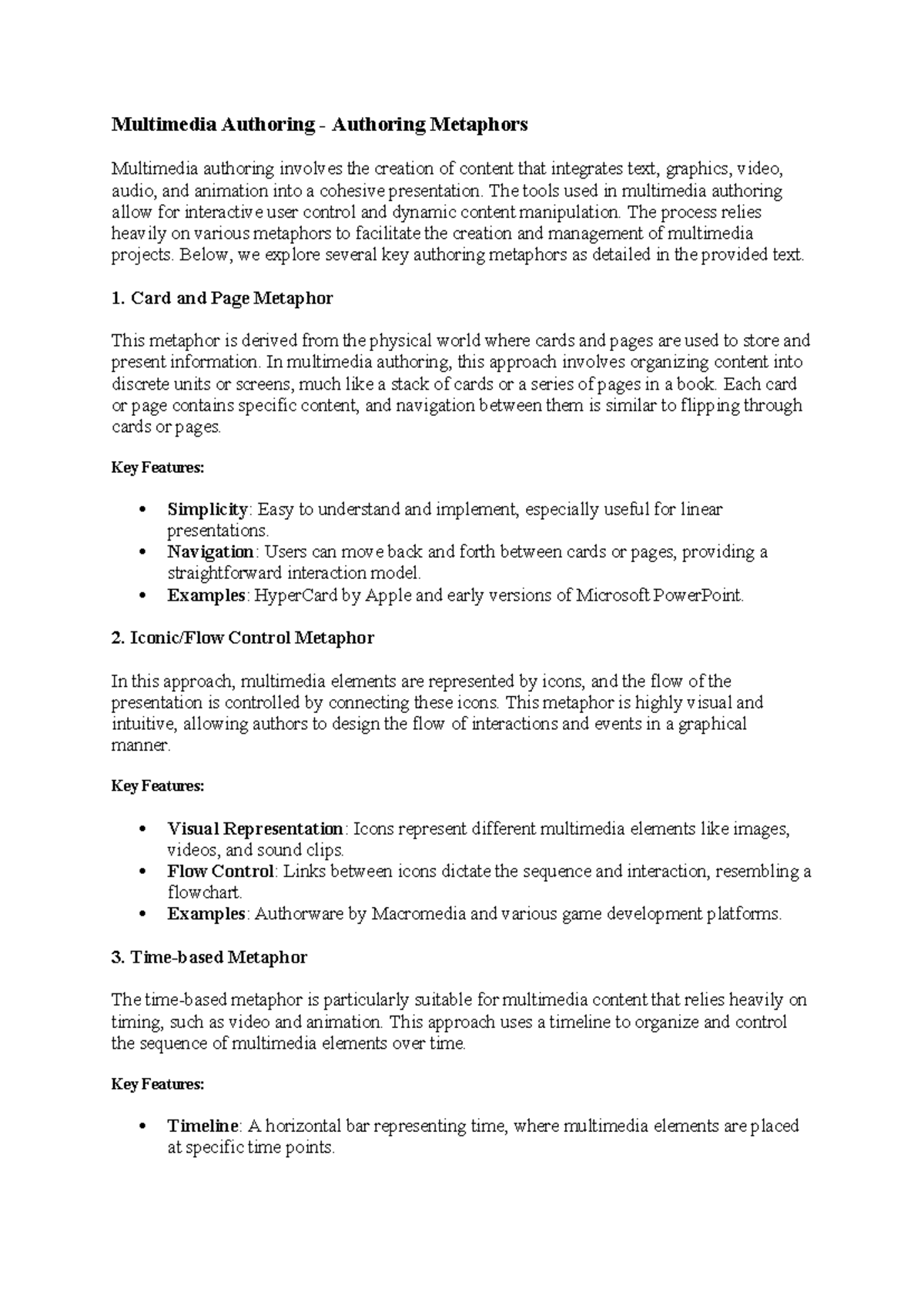 Unit-3: Multimedia Authoring - Key Metaphors and Tools Explained - Studocu