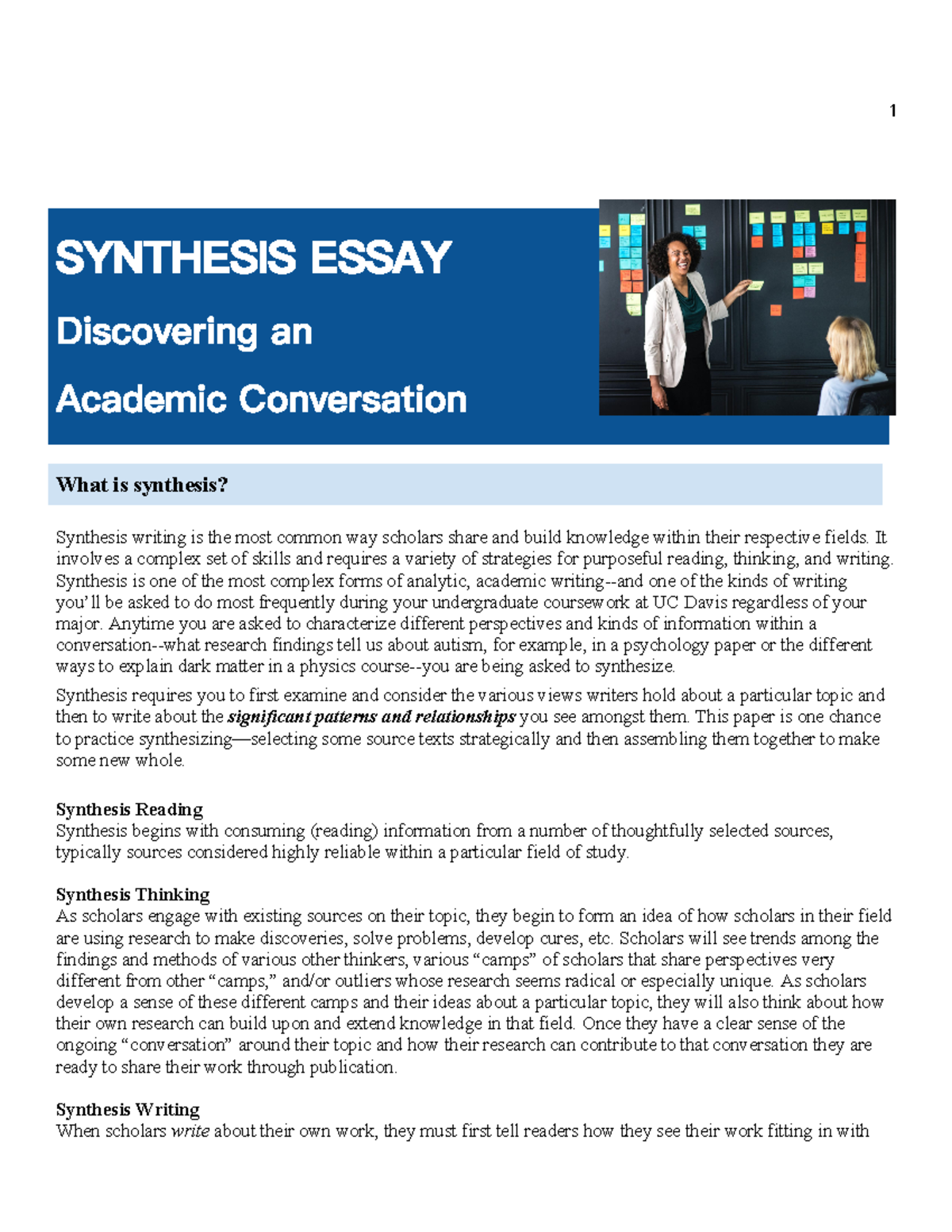 Synthesis Essay - SYNTHESIS ESSAY Discovering an Academic Conversation ...