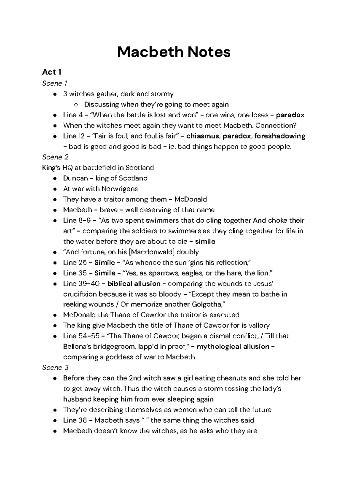 Macbeth Study Notes: Key Themes and Analysis (ENG 101) - Studocu