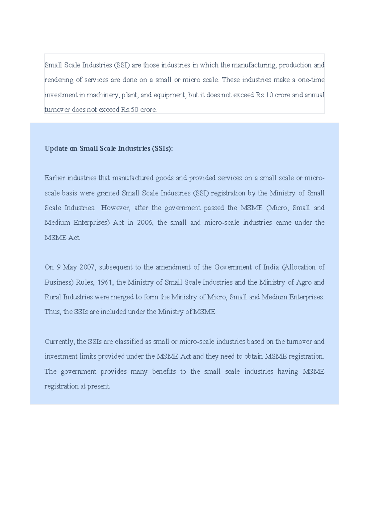 Unit 1 Part 2: Overview of Small Scale Industries (SSI) in India - Studocu
