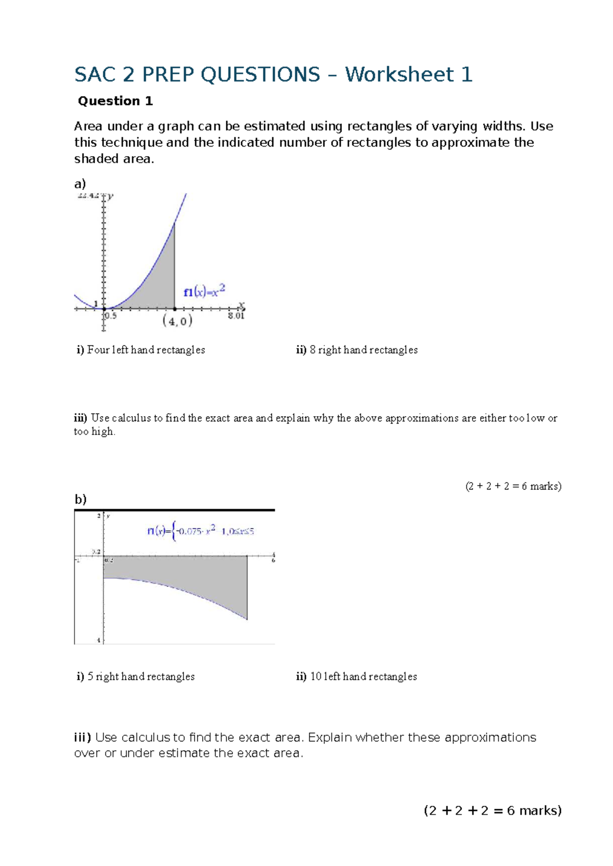 SAC2 PREP Worksheet 1: Area Approximation Techniques and Calculus - Studocu