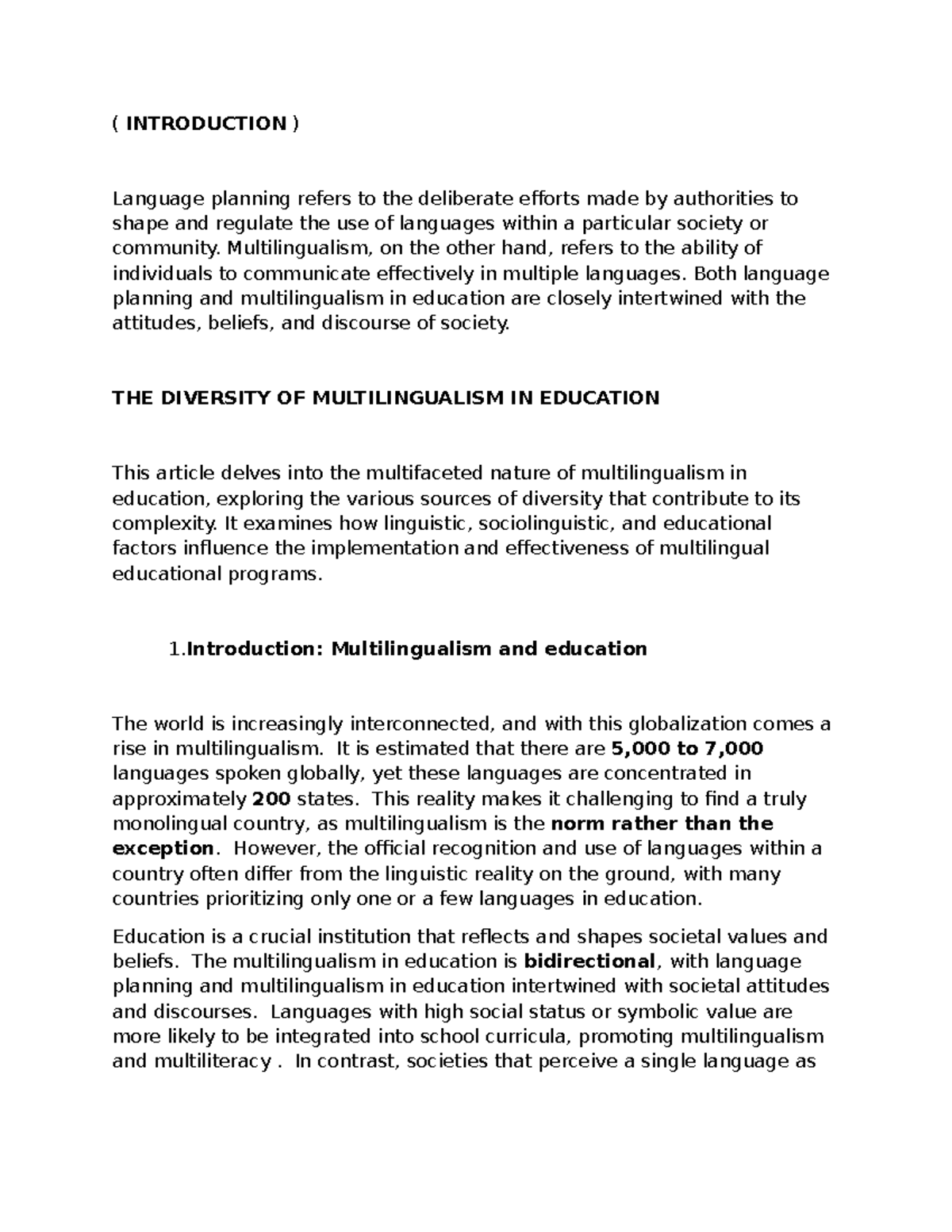 Analysis of Multilingualism in Education - Language Planning Insights ...
