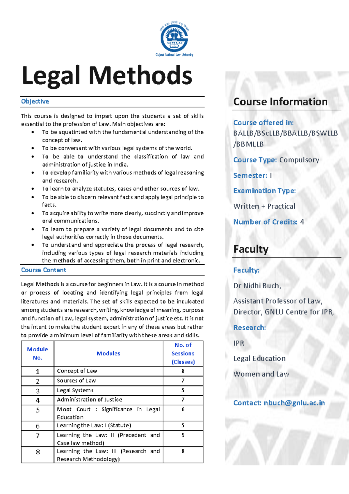 Legal Methods (LAW101) Course Overview - Semester I - Studocu