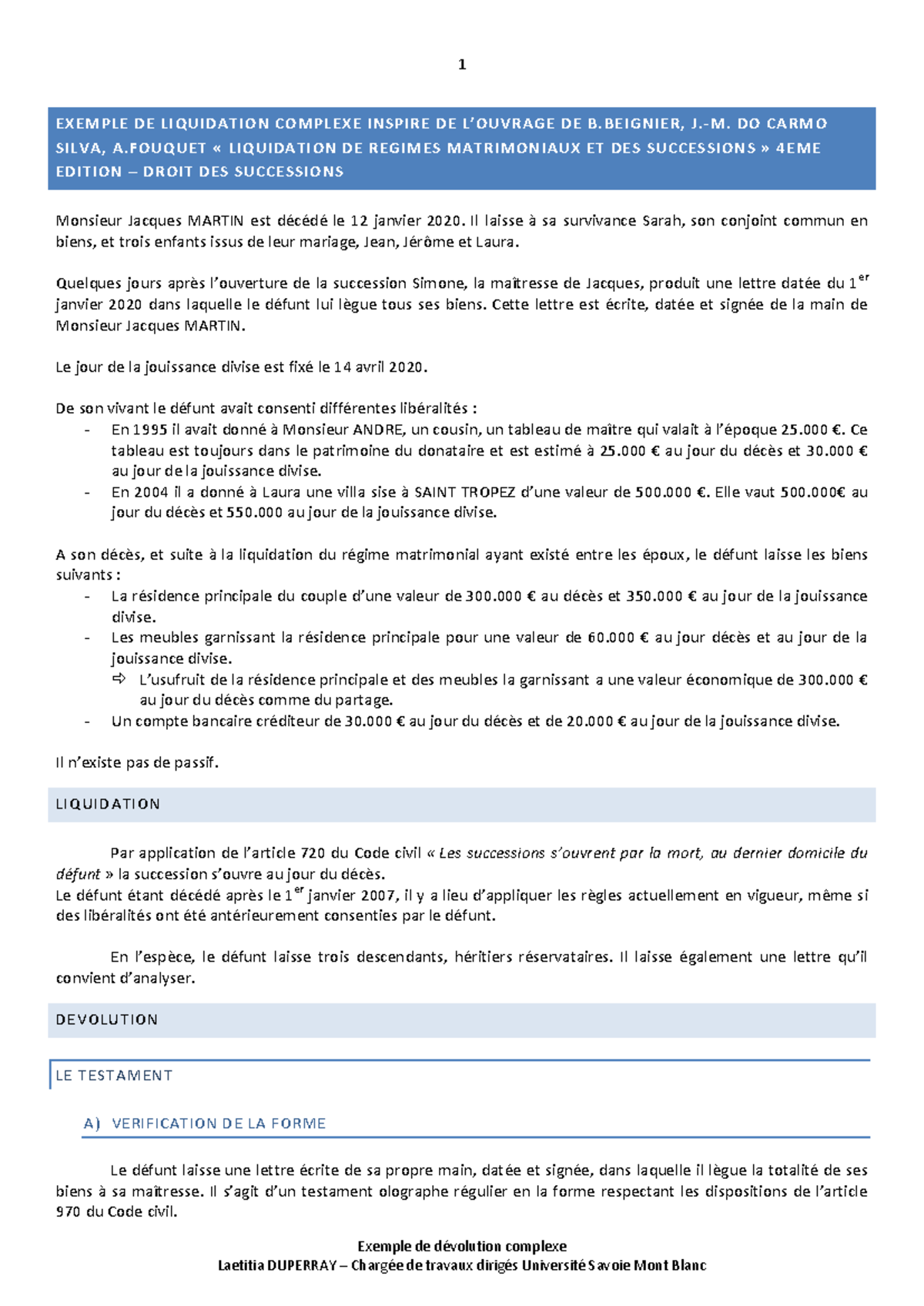 Exemple de dvolution complexe en liquidation successorale - Studocu