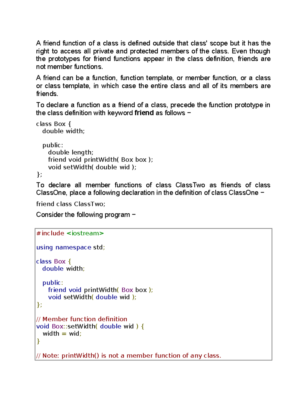 Friend function - Even though the prototypes for friend functions ...