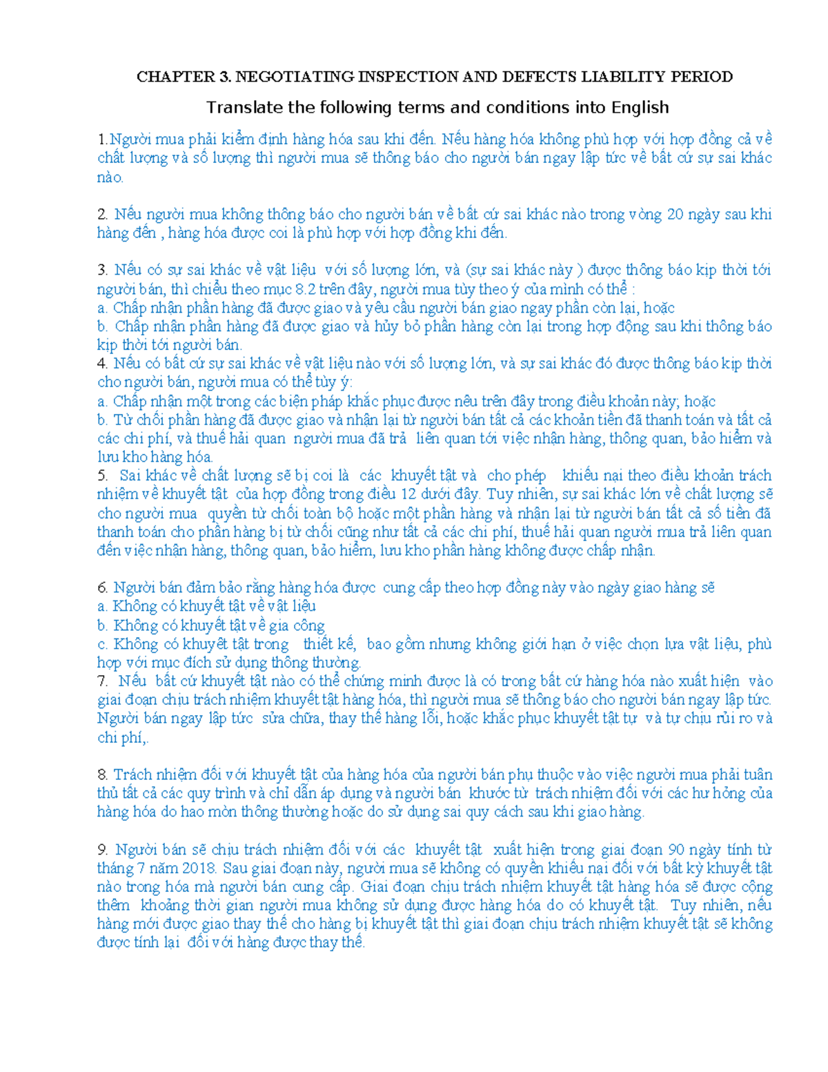CHAPTER 3: TRANSLATION OF INSPECTION AND DEFECTS LIABILITY TERMS - Studocu