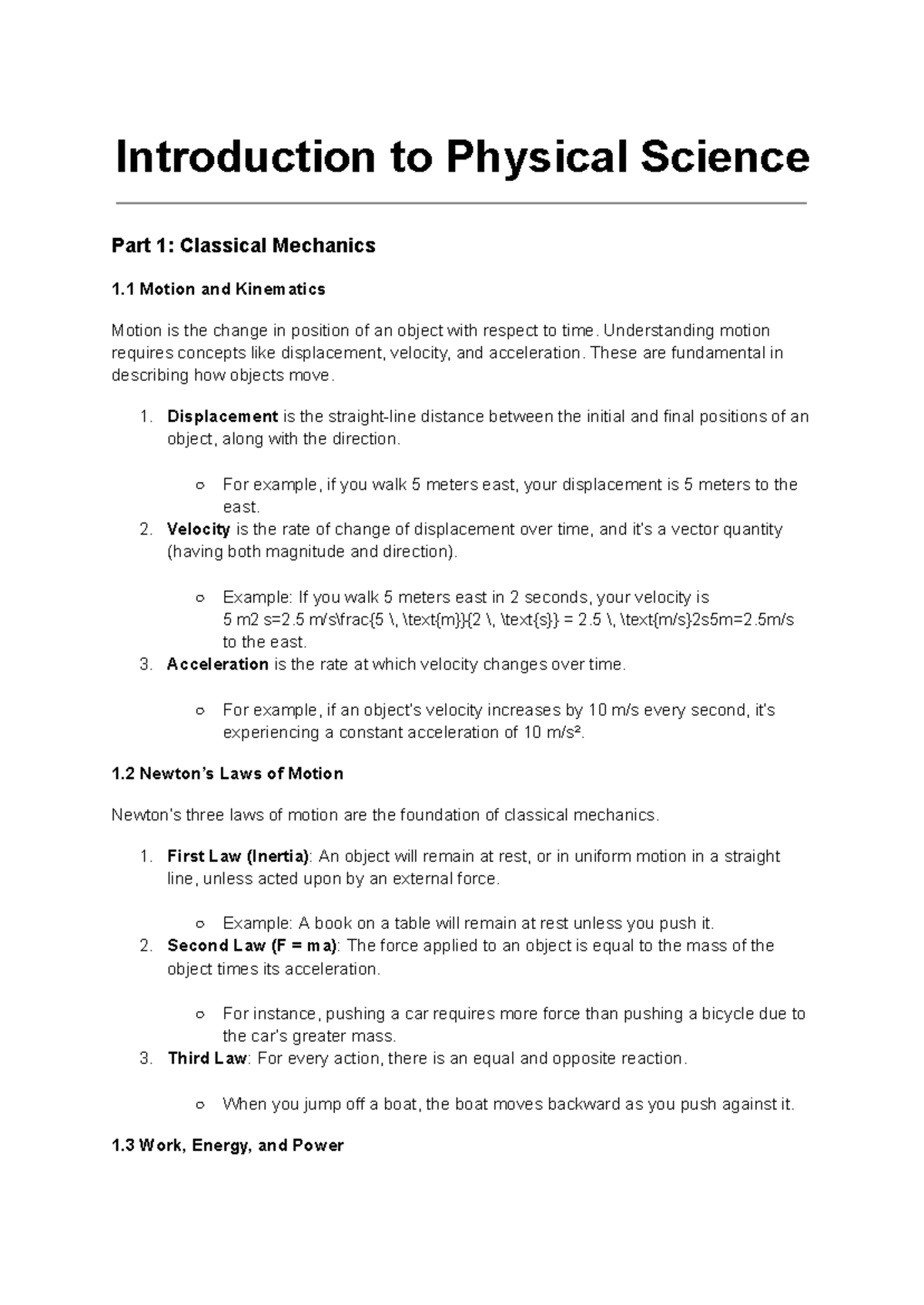 Introduction to Physical Science: Classical Mechanics & Thermodynamics ...