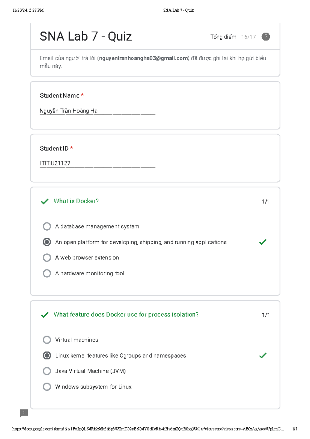 SNA Lab 7 Quiz - nothing - Nguyễn Trần Hoàng Hạ ITITIU 1/ A database ...