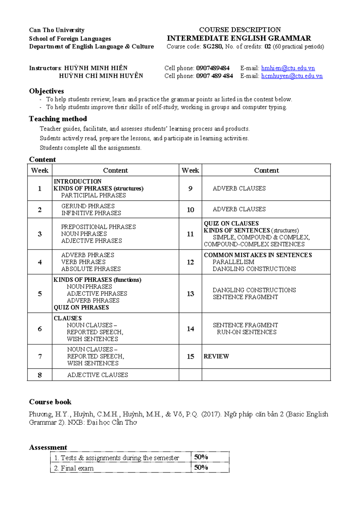Intermediate English Grammar Course Description (SG280) - Studocu
