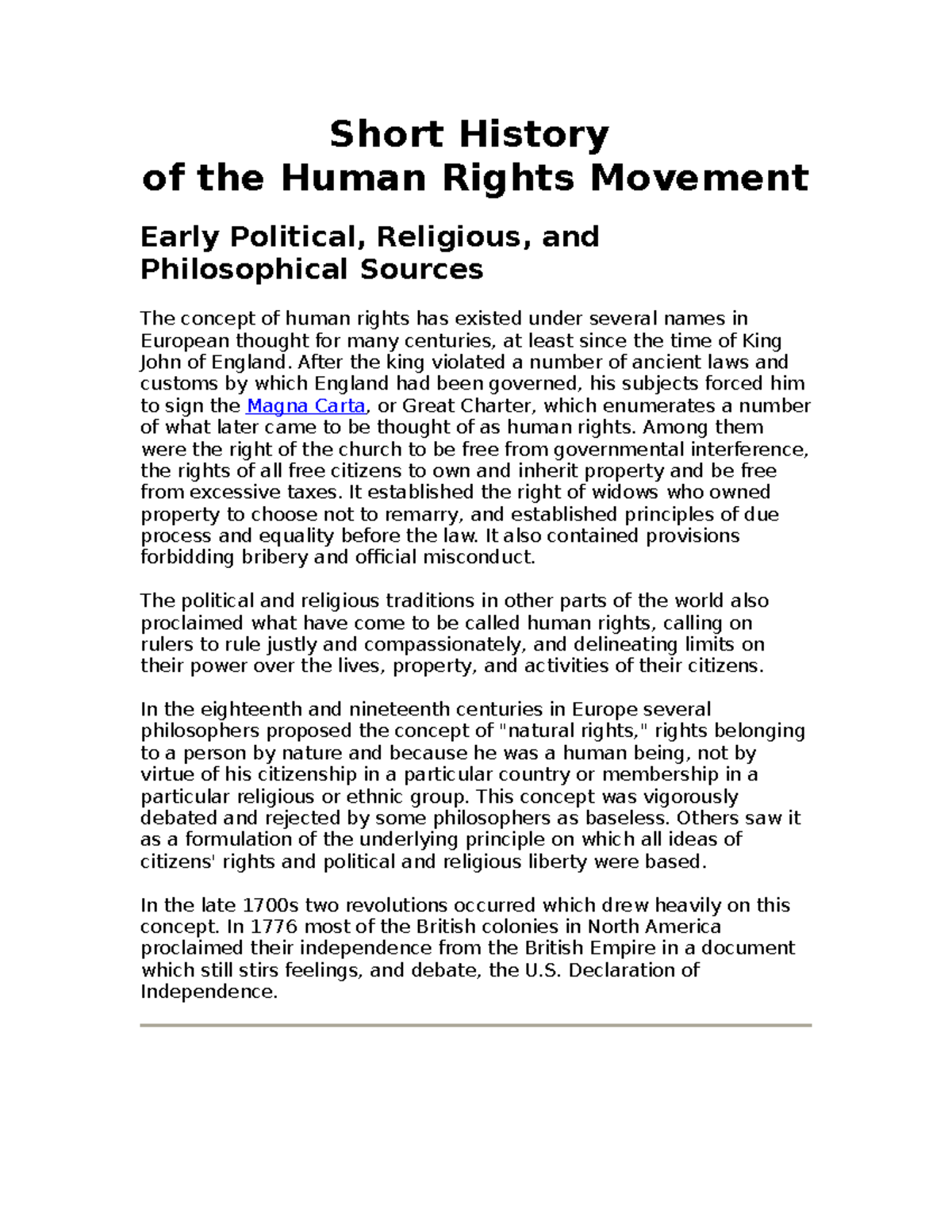HIST 101: A Brief History of the Human Rights Movement - Studocu
