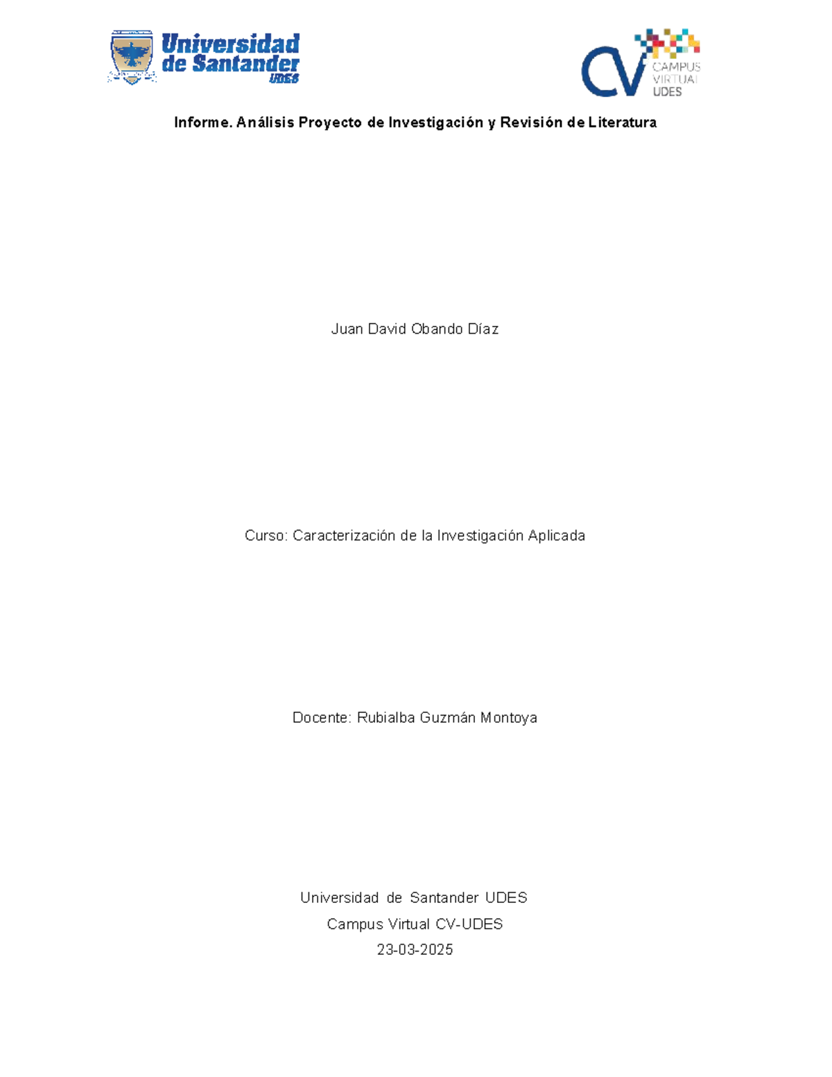 Análisis del Proyecto de Investigación y Revisión de Literatura - Curso: - Document Preview