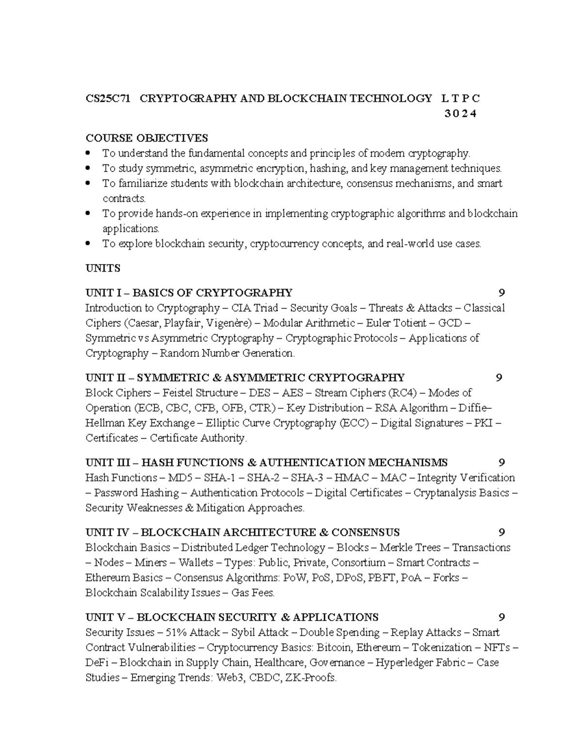 CS25C71 Cryptography and Blockchain Technology with Lab Notes - Studocu