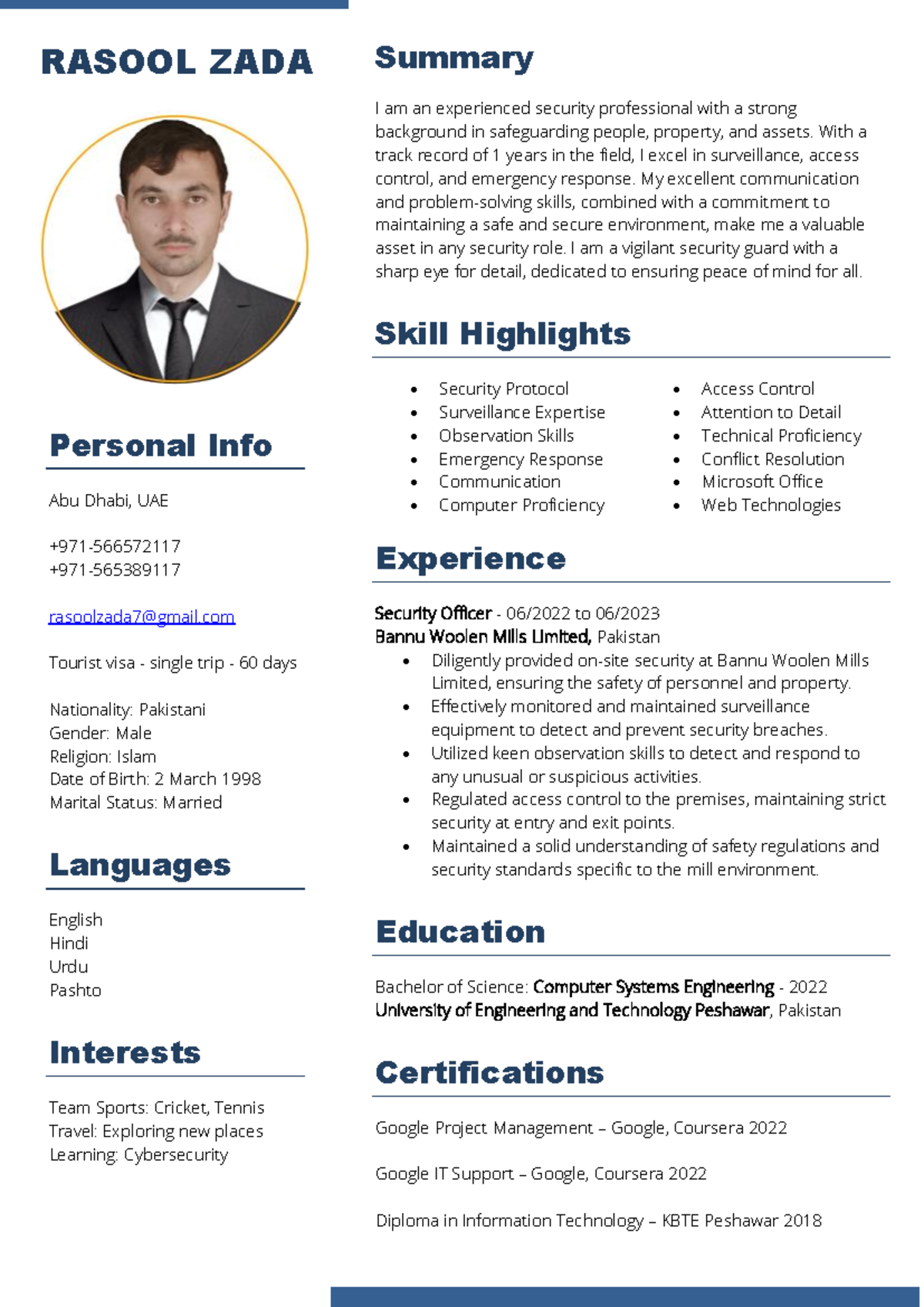 Rasool Zada CV - Security Professional Overview - Studocu