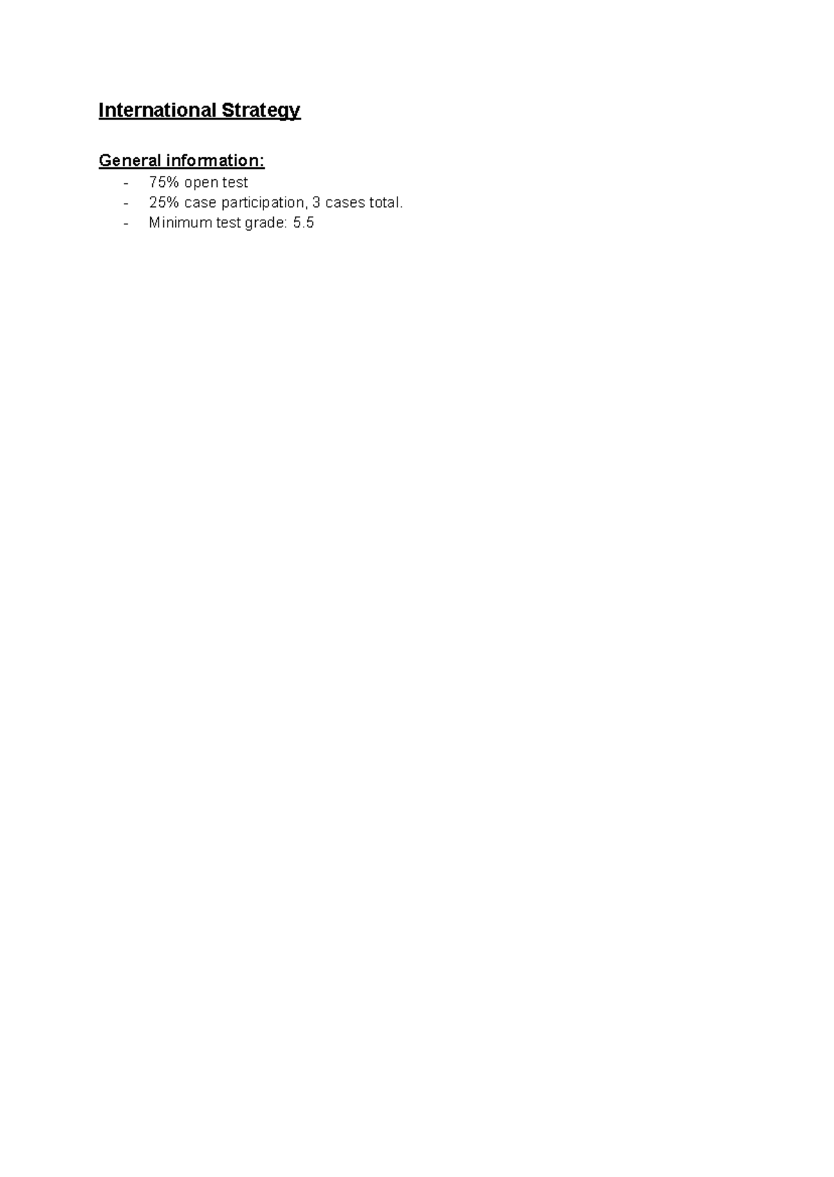 International Strategy Lecture Notes - Studeersnel