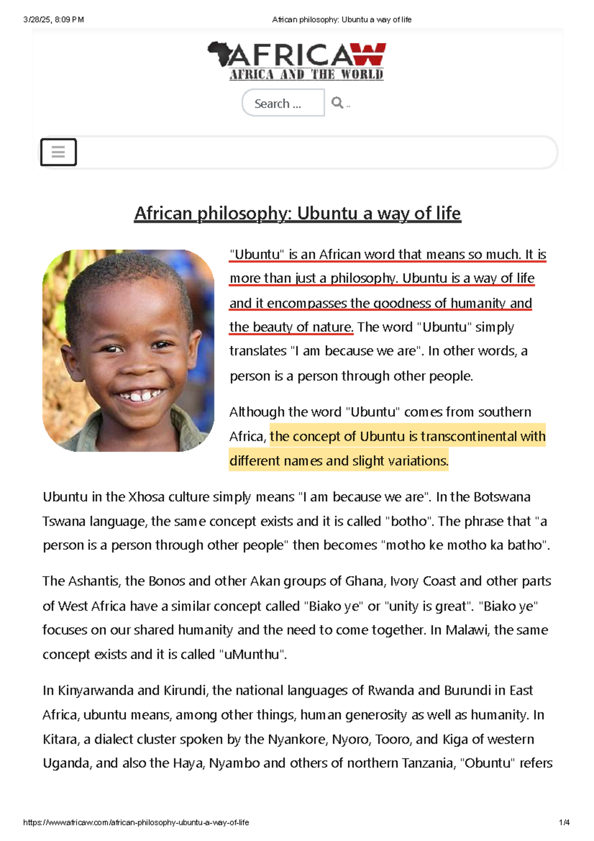 AFR 101: African Philosophy - Understanding Ubuntu as a Way of Life ...