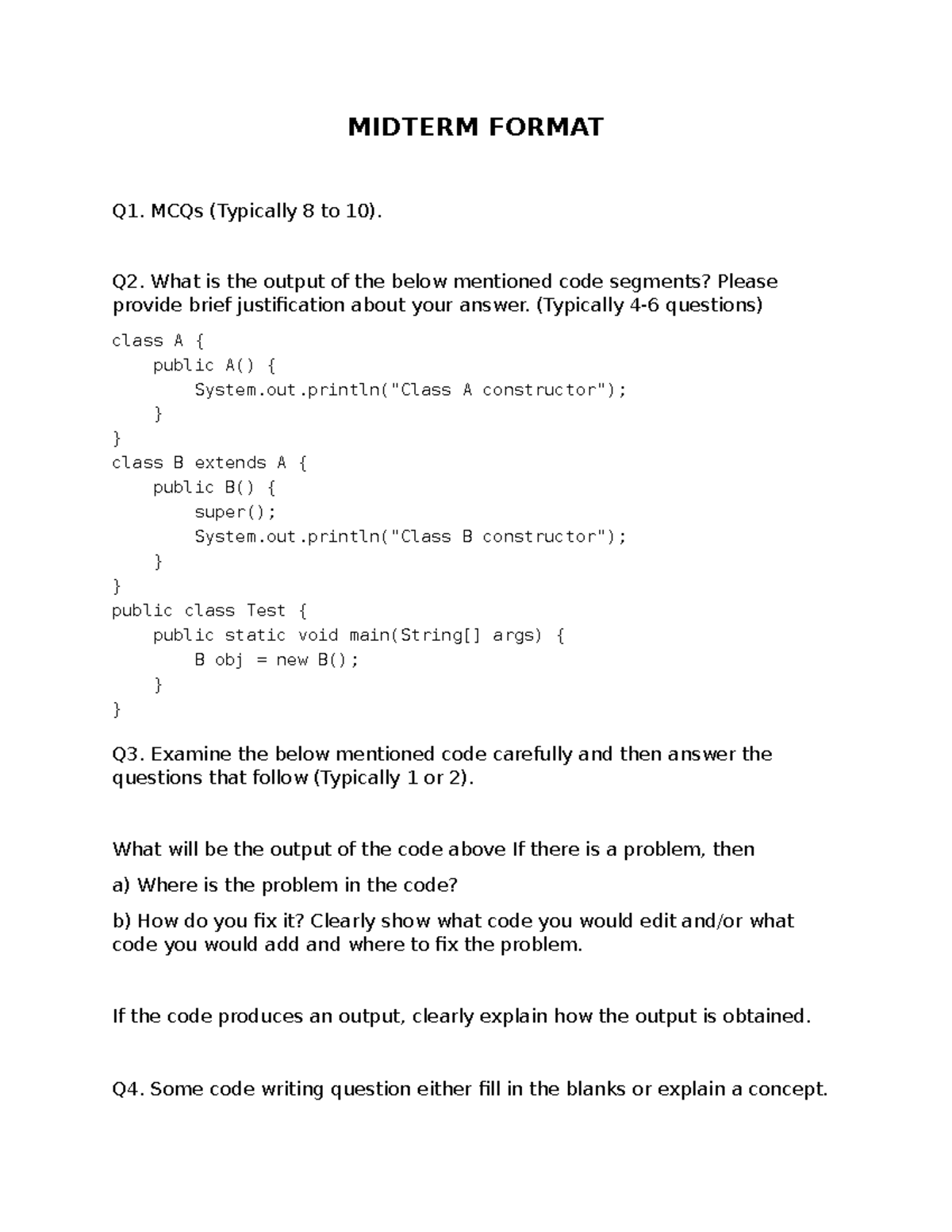 MIDTERM FORMAT: Code Output & Justification Questions - Studocu