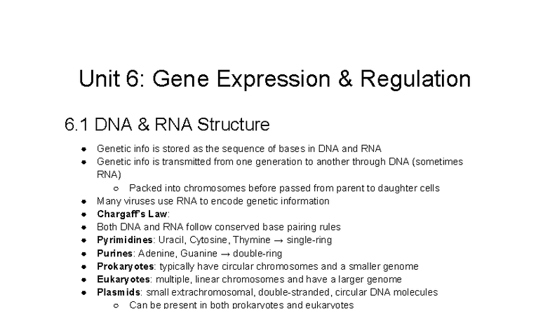 AP Bio Unit 6 Review: Gene Expression & Regulation Concepts - Studocu