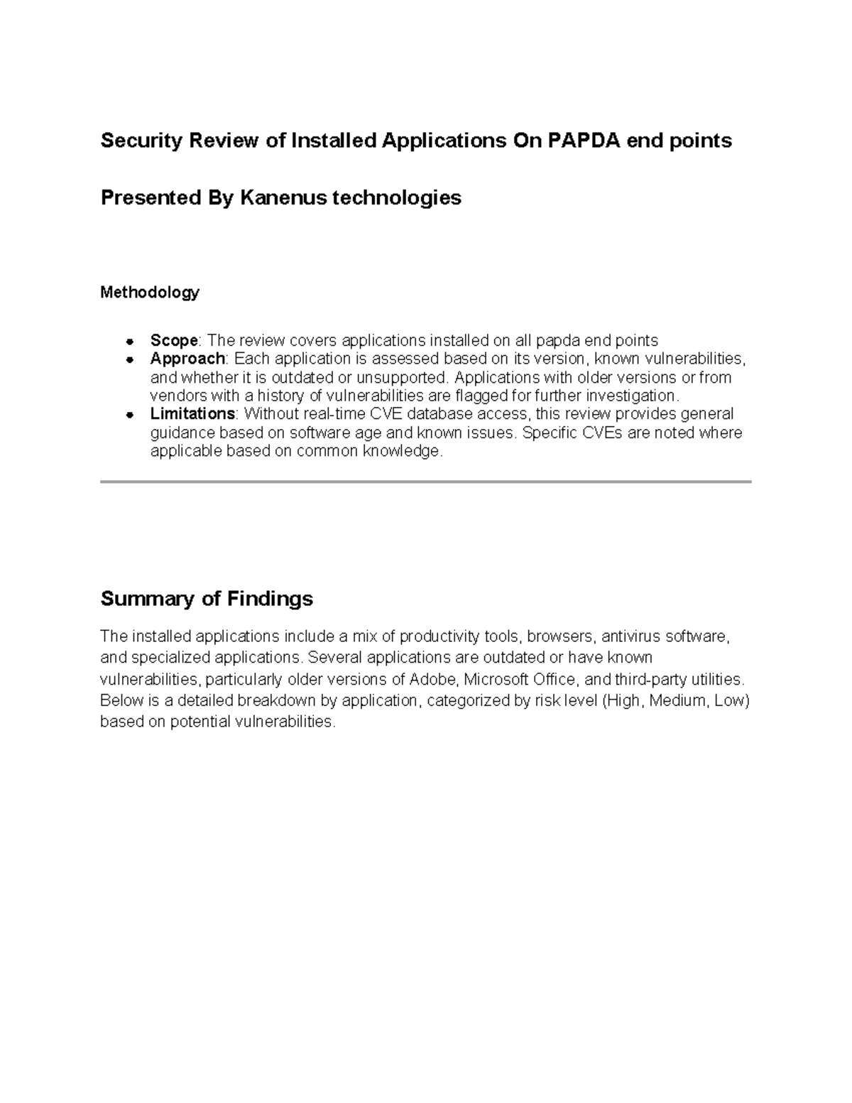 Security Review of Installed Applications on PAPDA Endpoints - Studocu