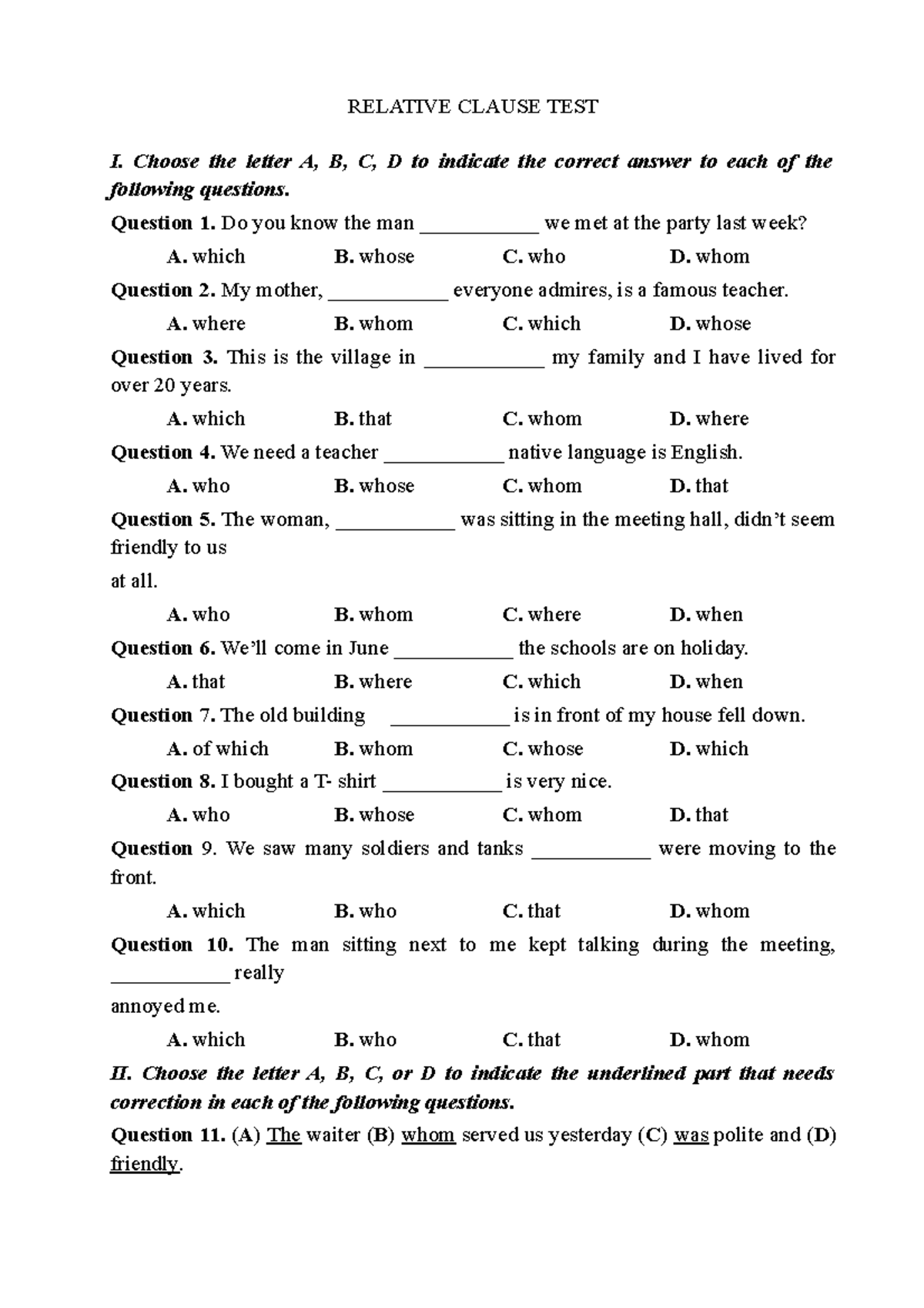 Topic 7 Relative Clause Test Questions & Answers - Studocu