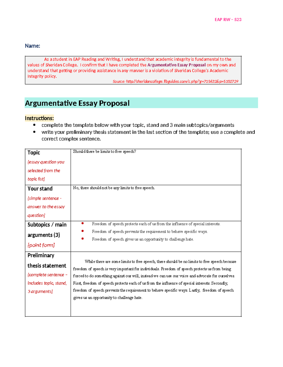 Arg EProposal Template 1 - EAP RW – S Name: As a student in EAP Reading ...
