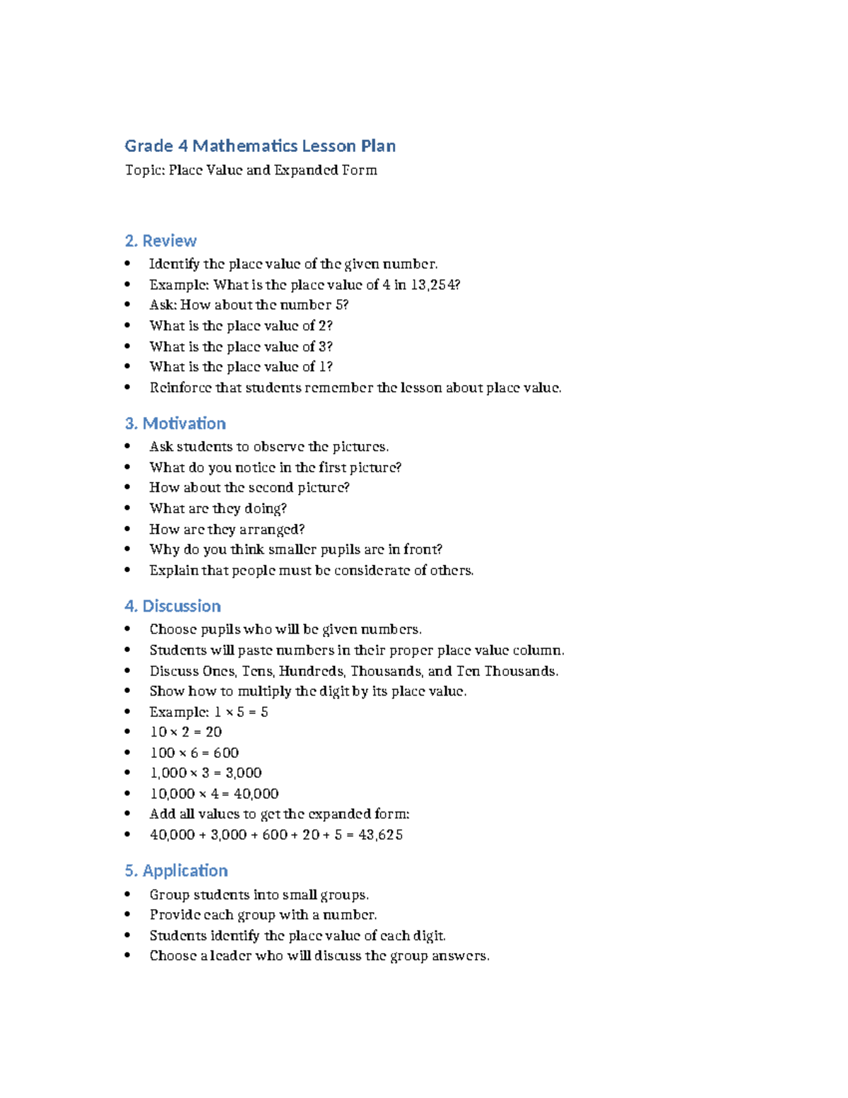Grade 4 Math Lesson Plan: Place Value & Expanded Form - Studocu