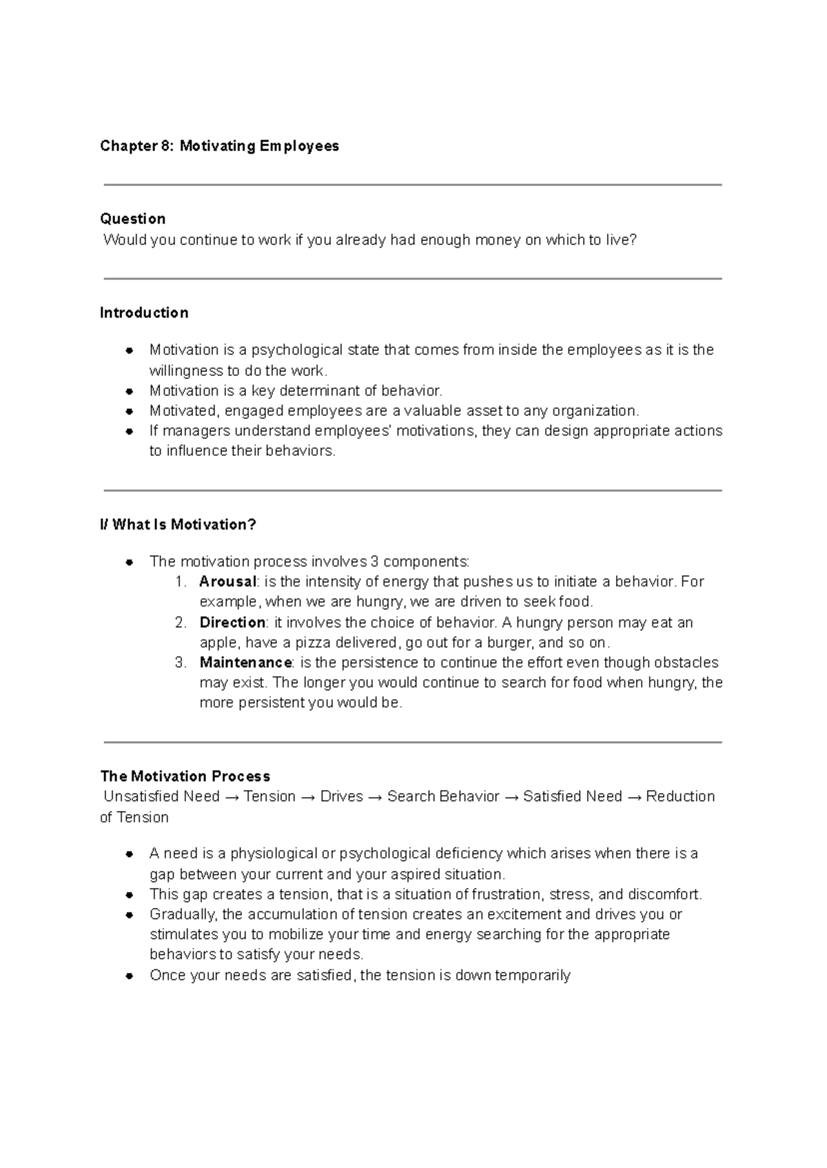 Chapitre 8 - chapter 8 - Chapter 8: Motivating Employees Question Would ...