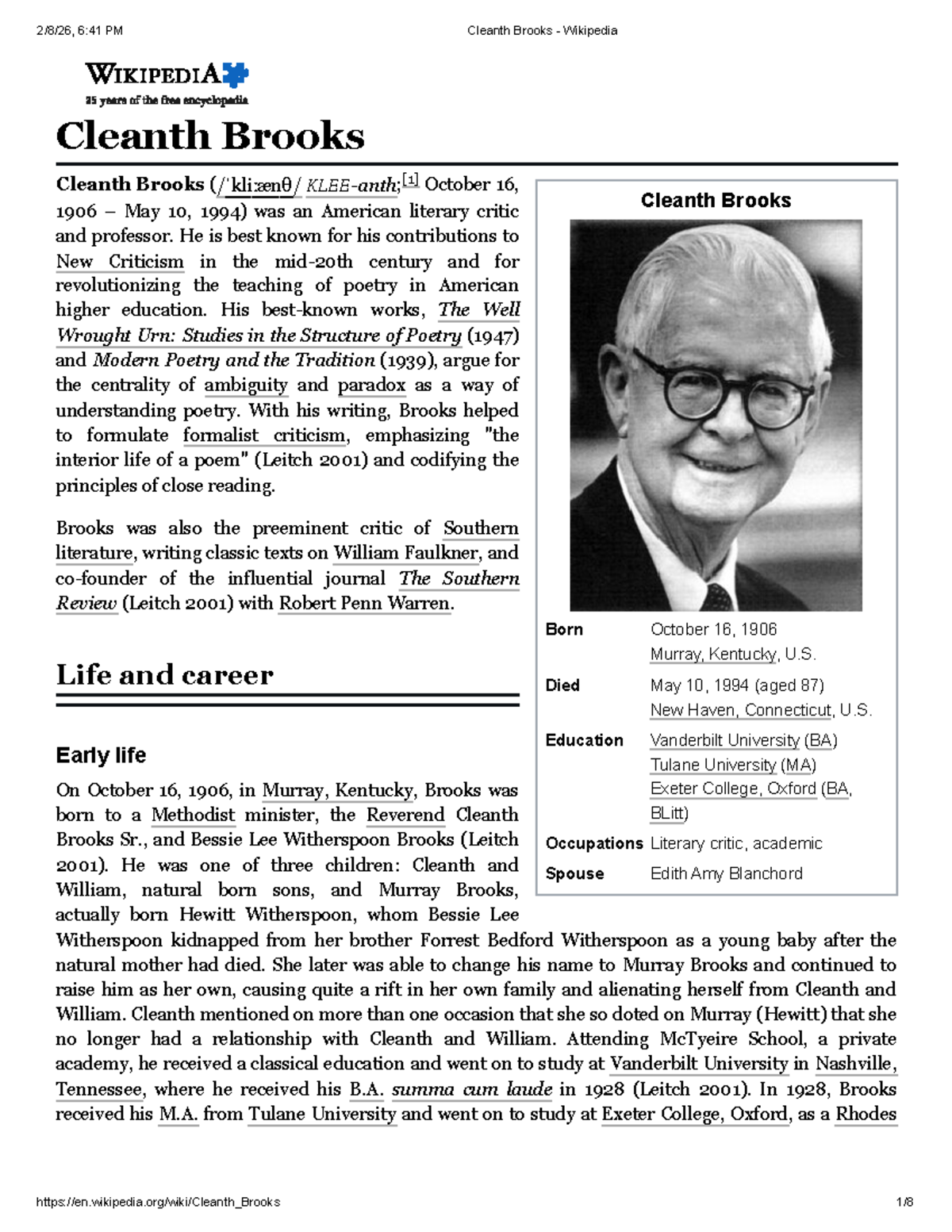 Cleanth Brooks: Key Contributions to New Criticism and Poetry - Studocu