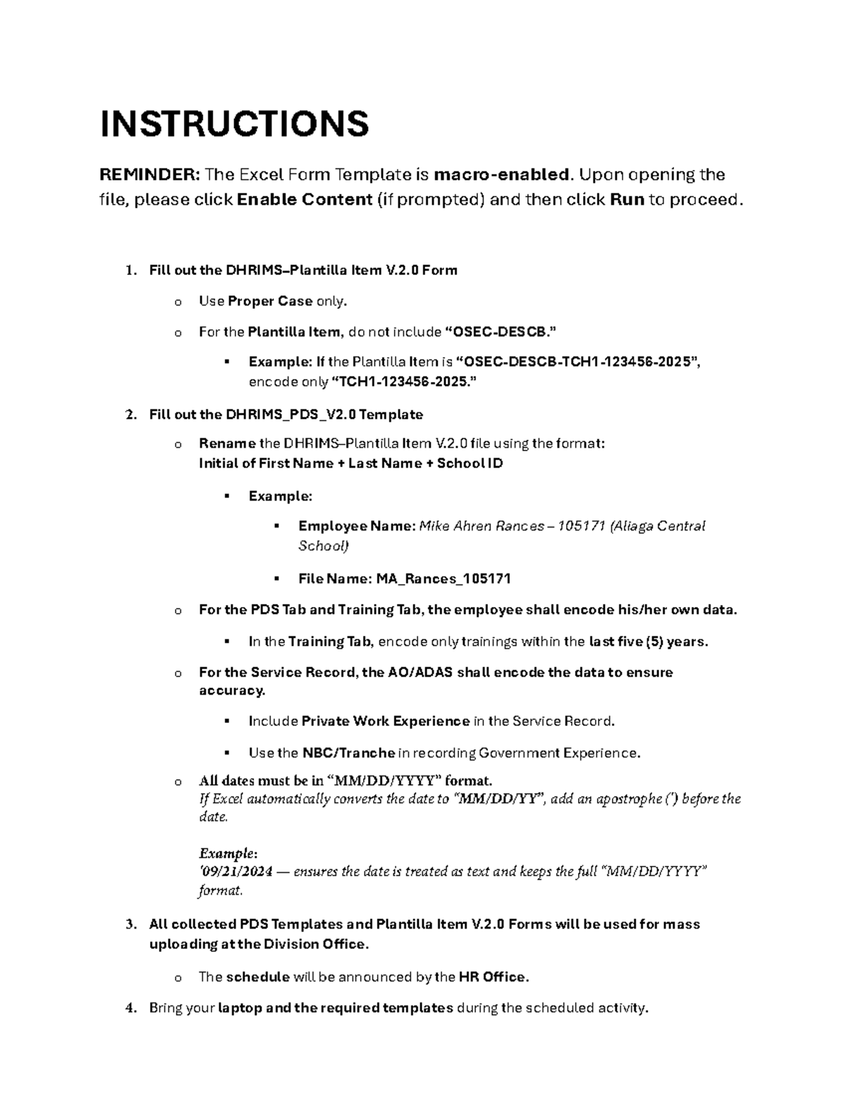 DHRIMS Instructions: Completing the Item V.2.0 Form Template - Studocu