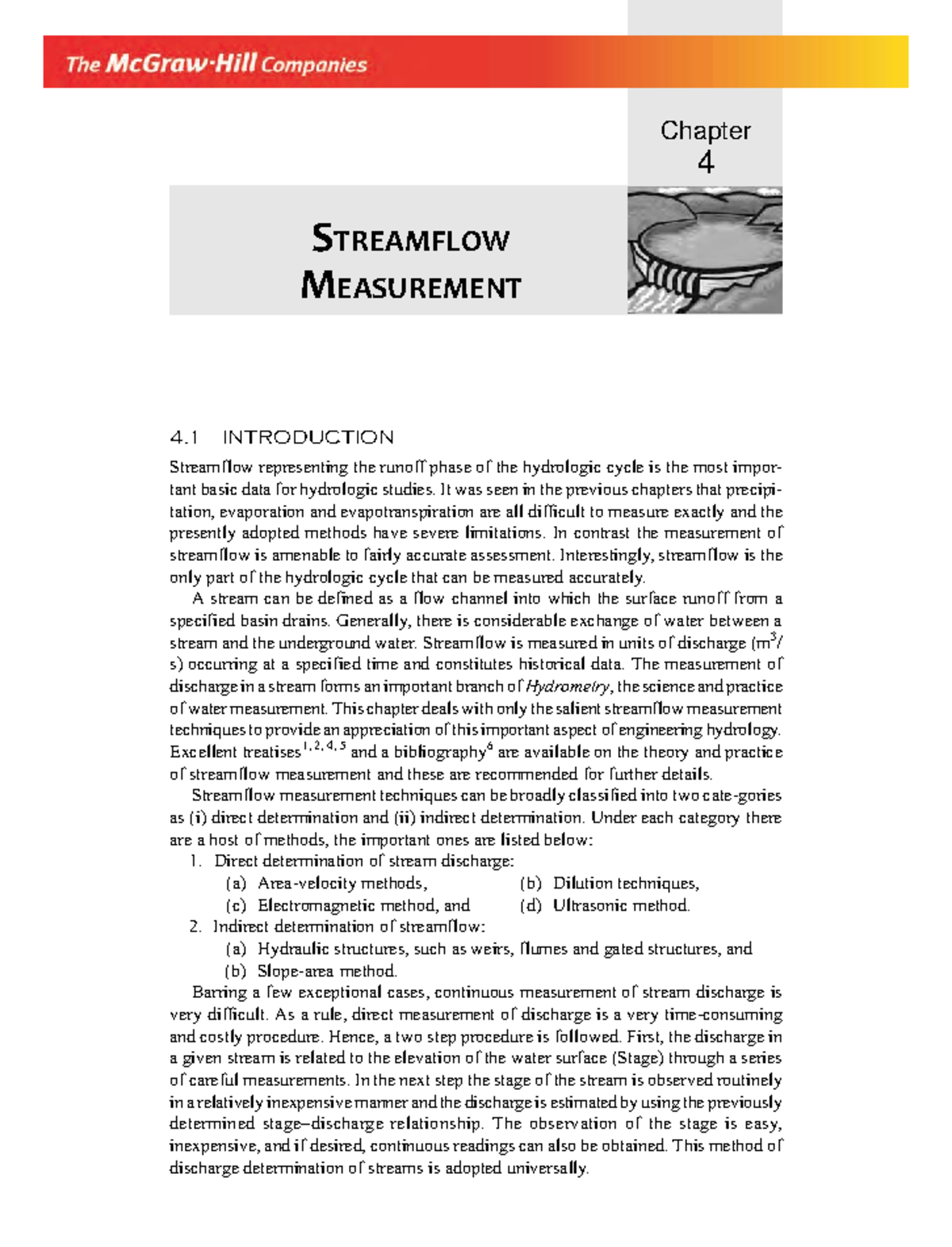 Stream flow measurment subramanya - Chapter 4 STREAMFLOW MEASUREMENT 4 ...